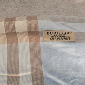 Burberry Beige and Light Blue Cashmere Scarf,EUC